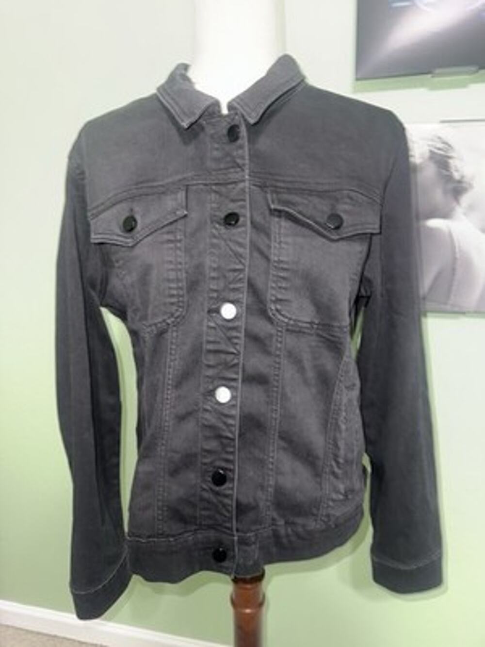 Prosperity Women's Black Denim Jacket Collared Button Front Pockets Short XXL